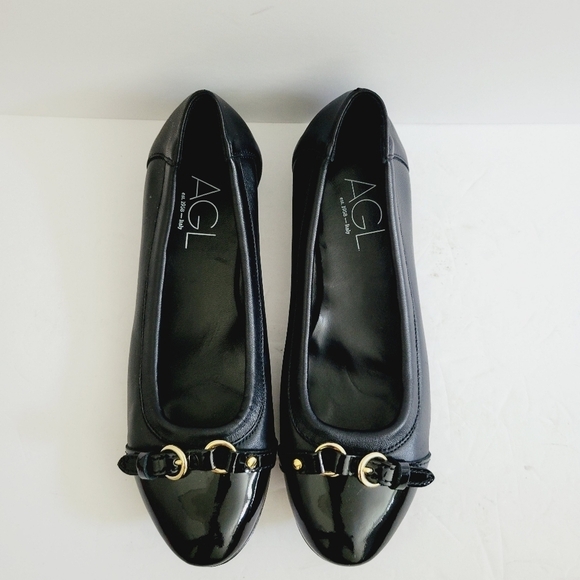 NEW AGL Monika Buckled Cap Toe Black Leather Ballet Flats - Picture 4 of 7